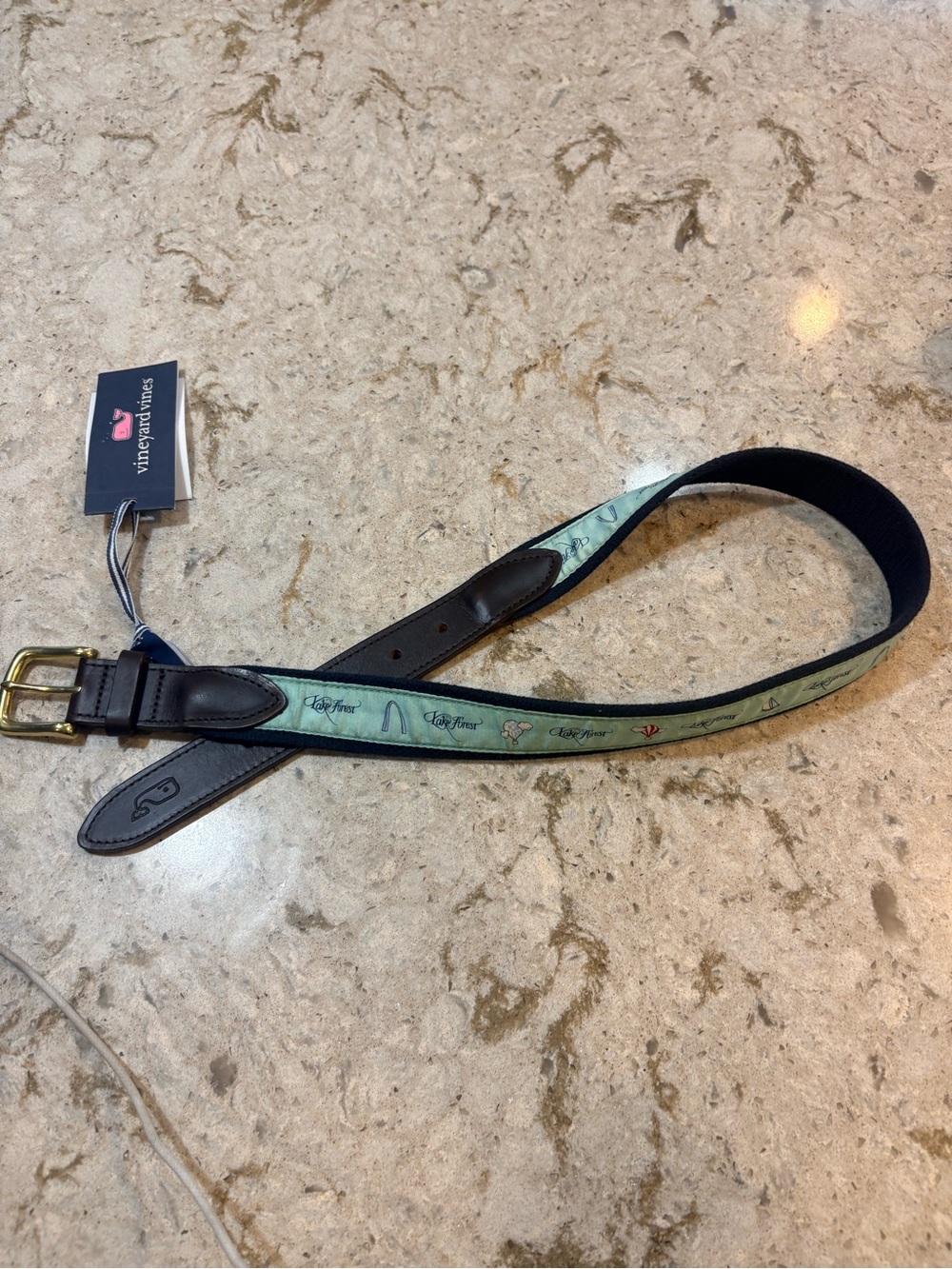 Vineyard Vines Men’s Mint Green Printed Belt with Dark Leather Trim